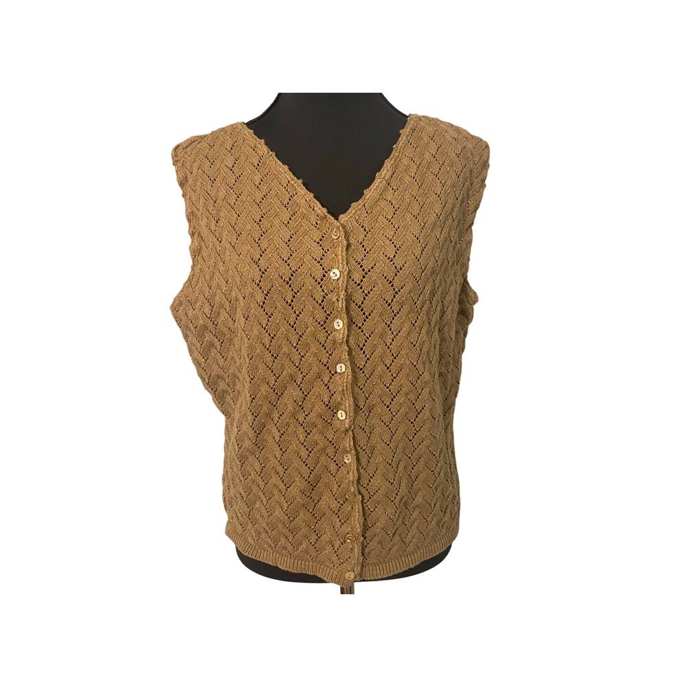 Bushwacker Crochet Knit Sweater Vest Button Front Linen Cotton‎ XL Coastal Boho